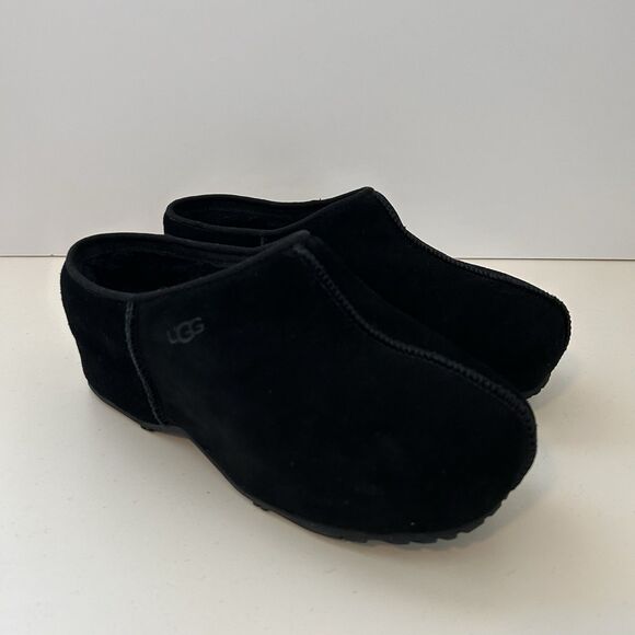 Ugg Womens Cottage Clog Black Suede Slip On Clogs Shoes Size 8 Sherpa Lined - Picture 1 of 10